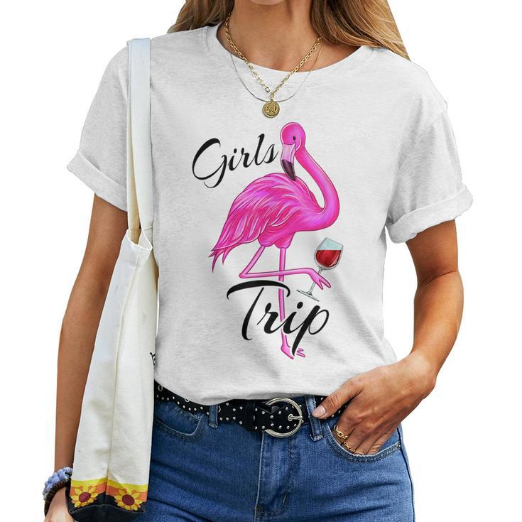 Girls Trip Vacation Bachelorette Flamingo Red Wine Women Women T-shirt