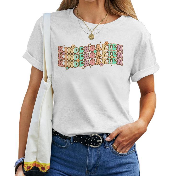 Groovy Kindergarten Vibes Face Retro Teachers Back To School  Women T-shirt Short Sleeve Graphic