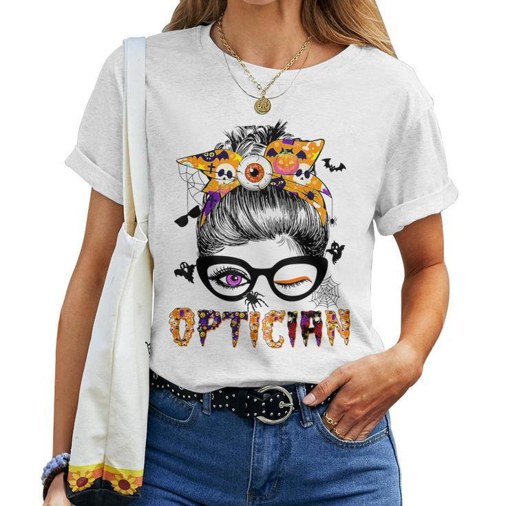 Halloween Optician Costume Messy Bun Hair Women T-shirt