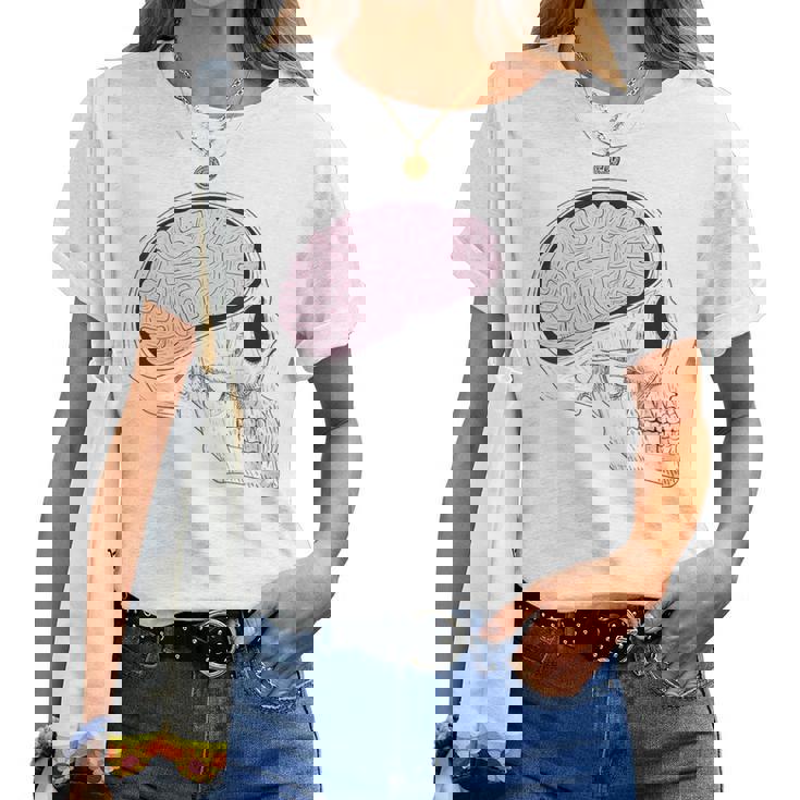 Hand-Drawn Vintage Retro Skull For Brain Surgeon Women T-shirt