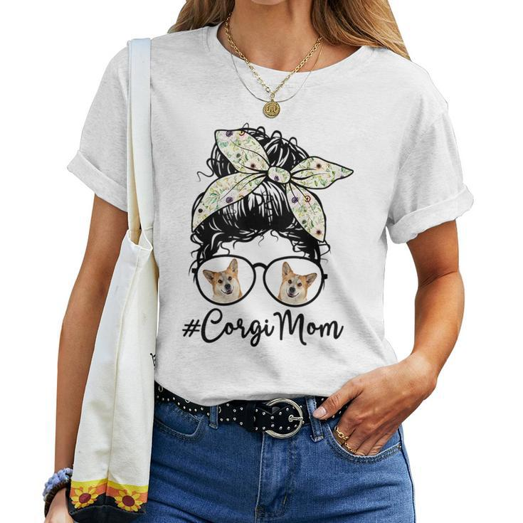 Happy 2021 Corgi Mom Messy Bun Dog Lover Women T-shirt Crewneck