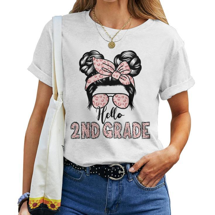 Hello 2Nd Grade Messy Hair Bun Girl Back To School First Day  Women T-shirt