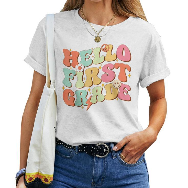 Hello First Grade Retro Groovy Team 1St Grade Back To School Women T-shirt