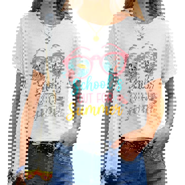 Hello Summer Floral Flamingo Schools Out For Summer Vibes Women T-shirt