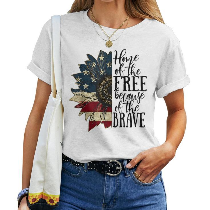 Home Of The Free Because Of The Brave American Sunflower Women T-shirt