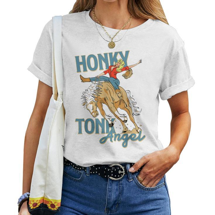 Honky Tonk Angel Hold Your Horses Western Country Cowgirl Women T-shirt