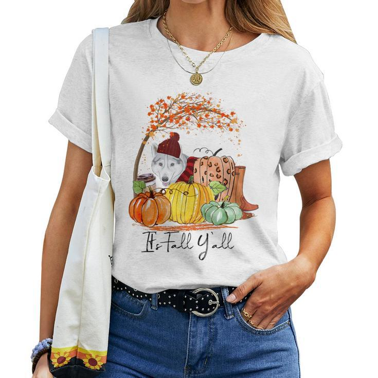 It's Fall Y'all Pumpkin Czechoslovakian Wolfdog Thanksgiving Women T-shirt