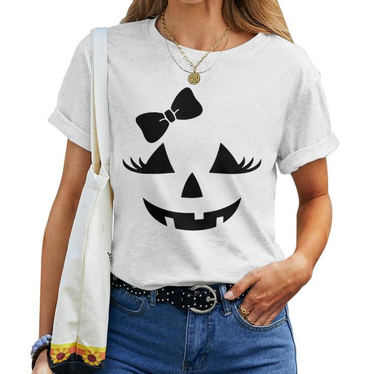 Jack O Lantern Eyelashes Pumpkin Face Halloween Girls Women T-shirt