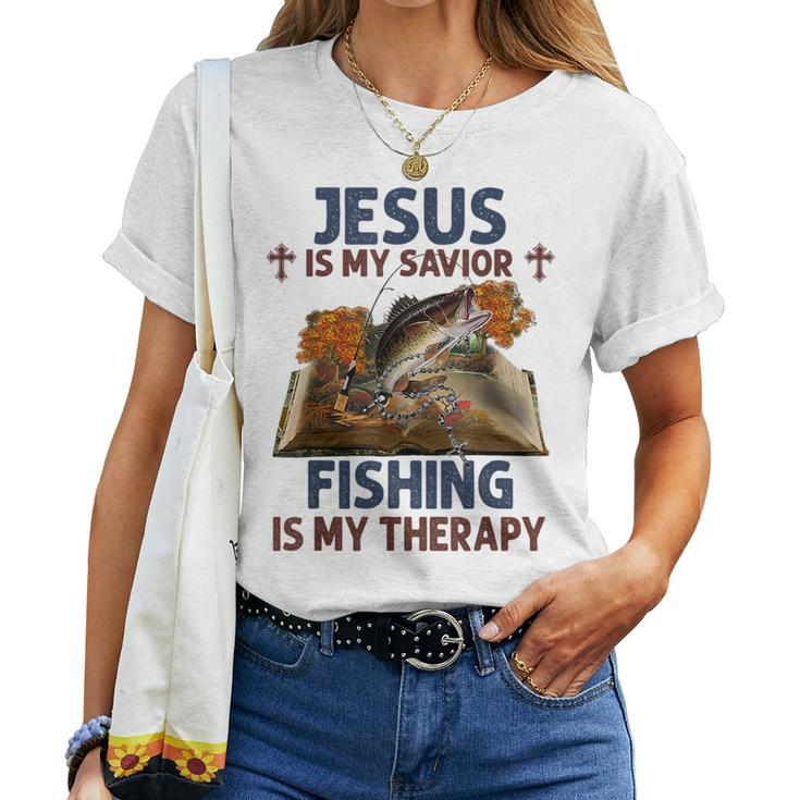 Jesus Is My Savior Fishing Is My Therapy Christian Women T-shirt