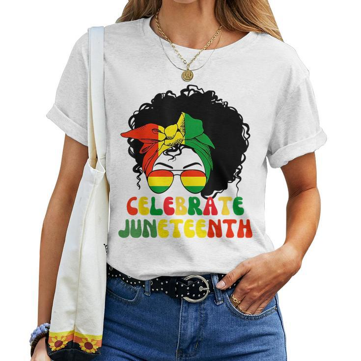 Junenth Celebrate 1865 Black History Messy Bun Women Women T-shirt