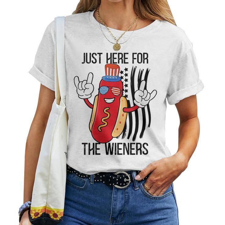 Im Just Here For The Wieners Hot Dog Cartoon 4Th Of July Women T-shirt