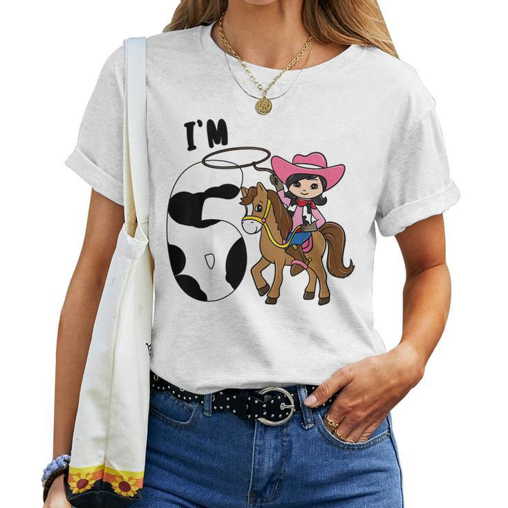 Kids Im 6 Cute Horse Riding Cowgirl 6Th Birthday Girls Women T-shirt