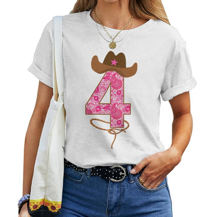 Kids Cowgirl Birthday Outfit Girl Fourth Birthday Horse Farm Women T-shirt