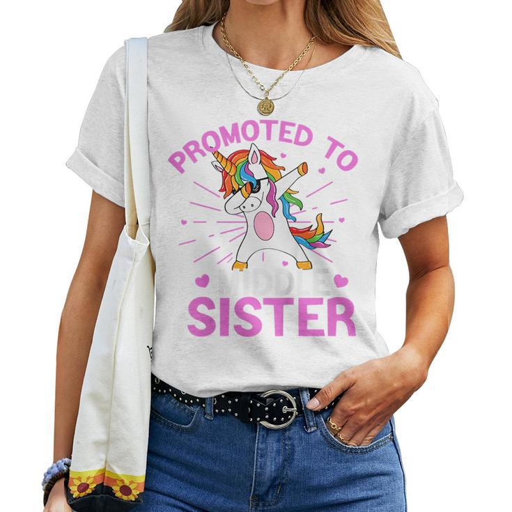 Kids Promoted To Middle Sister Unicorn Baby Announcement Toddler  Women T-shirt Crewneck Short Sleeve Graphic