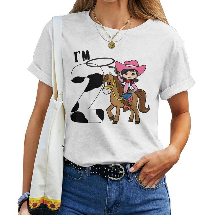 Kids Im Two Cute Horse Riding Cowgirl 2Nd Birthday Girls Women T-shirt