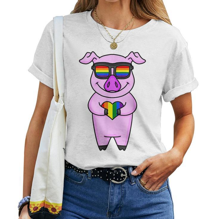 Lgbt Supporter Pig Rainbow Gay Pride - Lgbt Heart Animal Women T-shirt