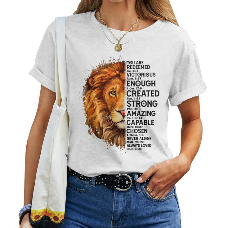 Lion Face You Are Redeemed Bible Verse Christian Faith Women T-shirt