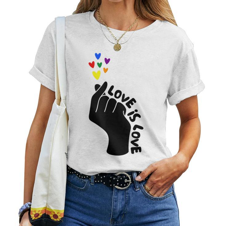 Love Is Love Rainbow Hearts Lgbtq Pride Lesbian Gay Ally Women T-shirt
