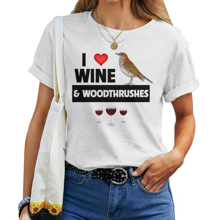 I Love Wine And Wood Thrushes Washington DC State Bird Women T-shirt