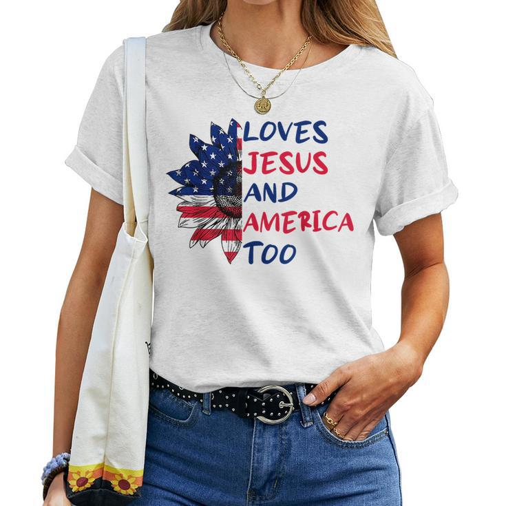 Loves Jesus And America Too Sunflower  Women Crewneck Short T-shirt