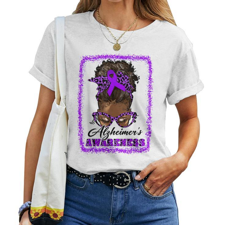 Messy Bun Afro Hair Alzheimer's Awareness Black Girls Women T-shirt