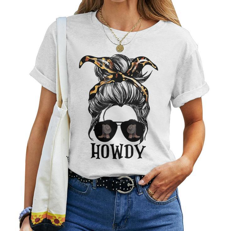 Messy Bun Hat Howdy Rodeo Western Country Southern Cowgirl Women T-shirt