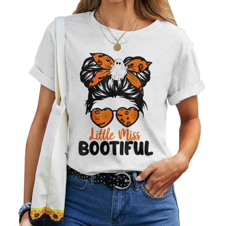 Messy Bun Little Miss Bootiful Boo Halloween Costume Girls Women T-shirt