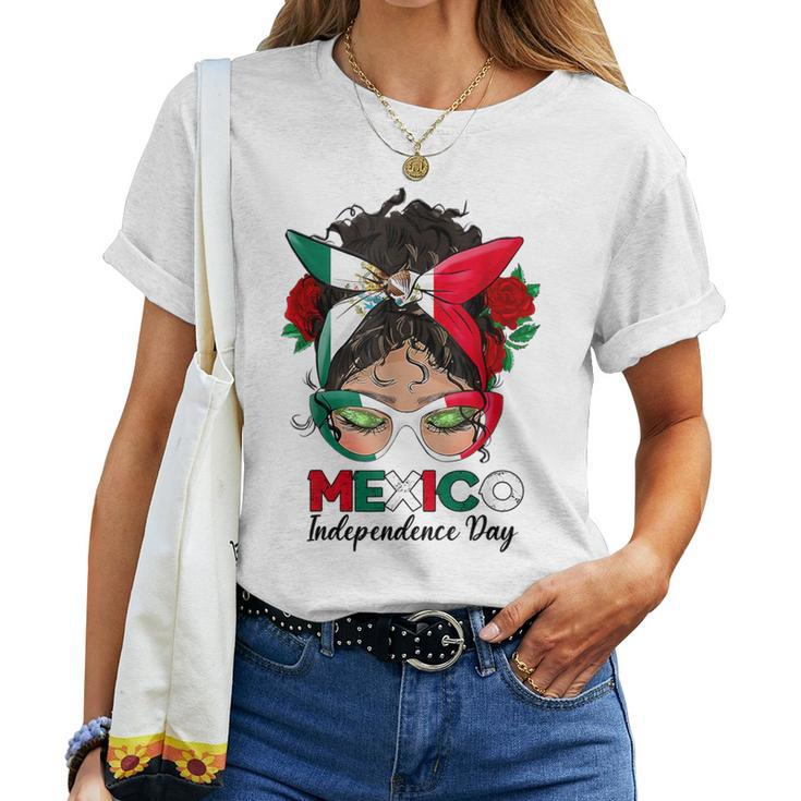 Messy Bun Mexican Flag Independence Day Woman Vintage Women T-shirt