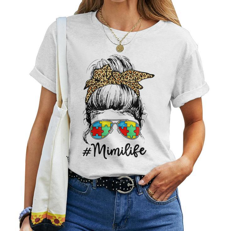 Mimi Life Autism Awareness Messy Bun Girl Women T-shirt
