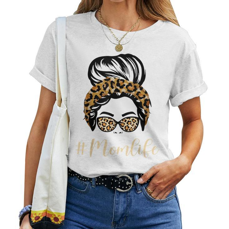 Mom Life Mama Leopard Pattern Glasses Women T-shirt
