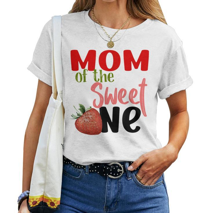 Mom The Sweet One Strawberry Birthday Family Party  Women T-shirt Short Sleeve Graphic