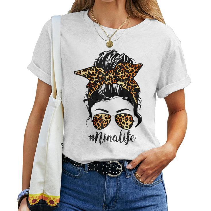 Nina Life Leopard Messy Bun Nina Women T-shirt