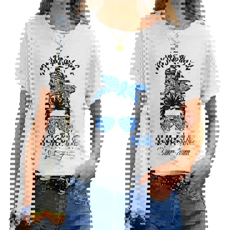 In November We Wear Blue Messy Bun Diabetes Awareness Women T-shirt