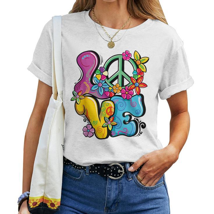 Peace Sign Love 60S 70S Costume Groovy Hippie Theme Party Women T-shirt