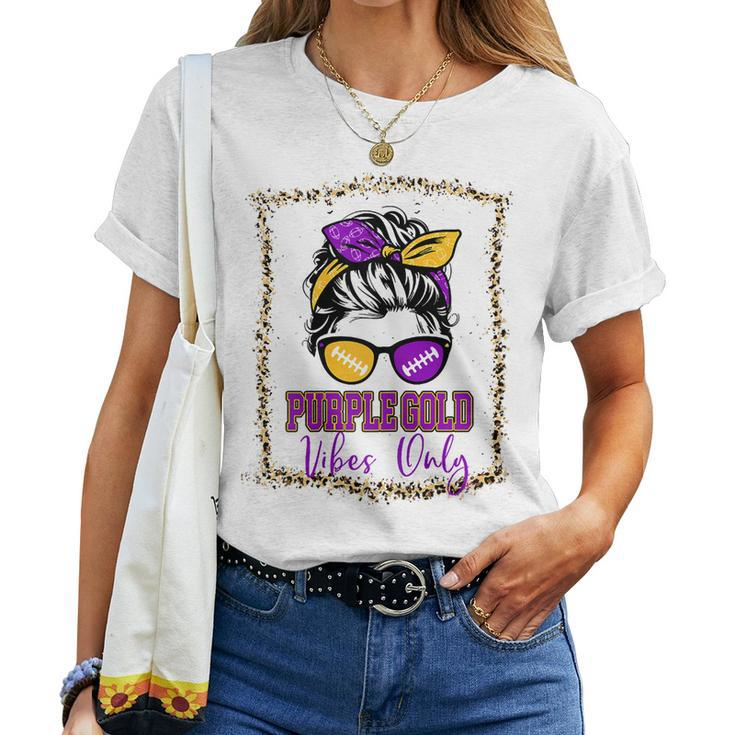 Purple Gold Vibes Only Football Leopard Football Women T-shirt