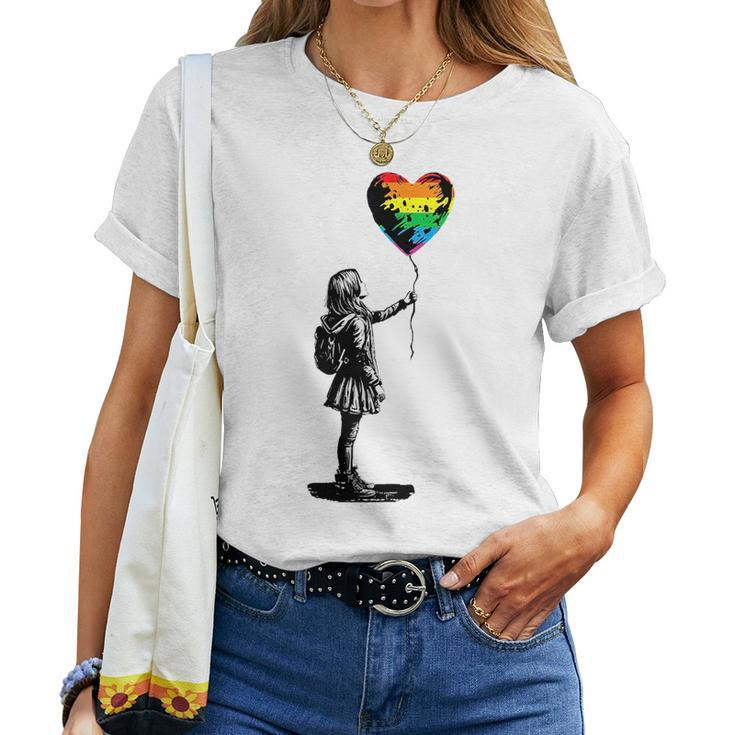 Rainbow Heart Balloon Lgbt Gay Lesbian Pride Flag Aesthetic Women T-shirt