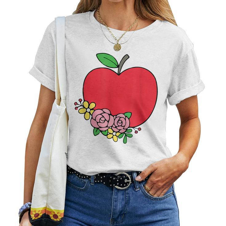 Red Apple With Flowers Proud Teacher Life Teaching Job Pride Women T-shirt