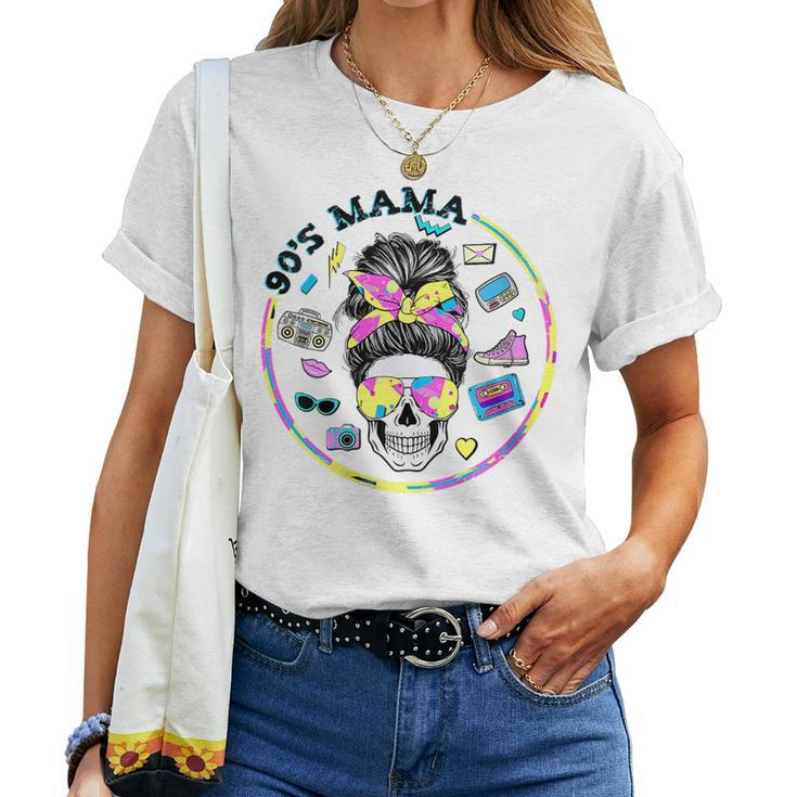 Retro 90S Mama Messy Bun Skull Groovy  Women T-shirt