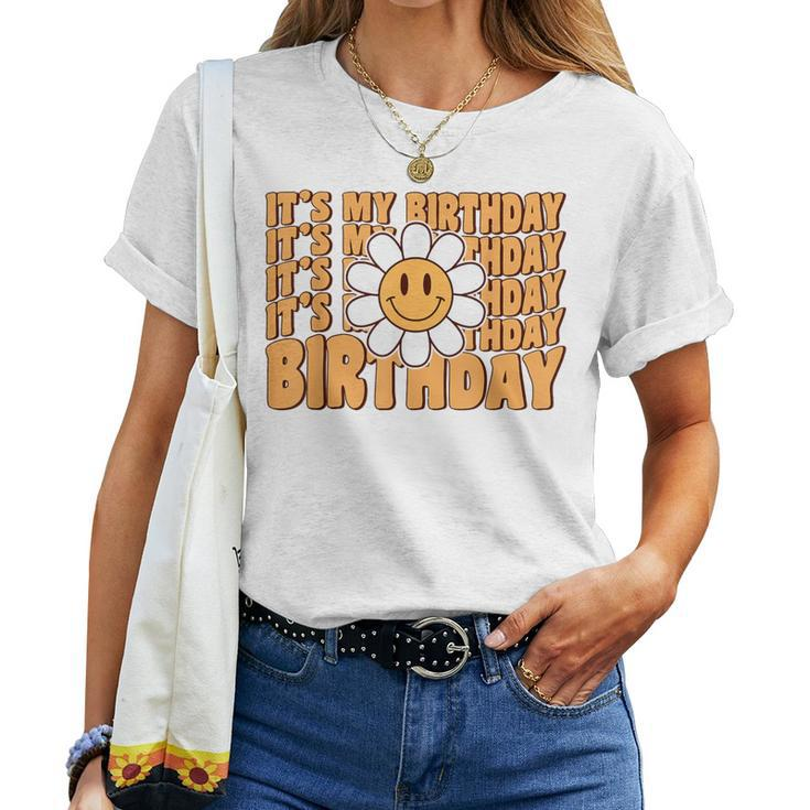 Retro My Birthday Groovy Birthday Flower Ns Girls Women T-shirt