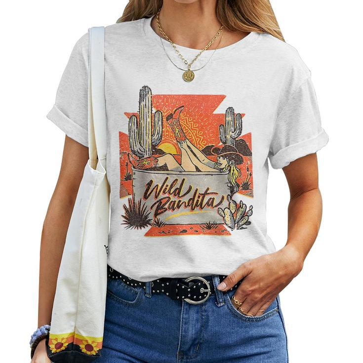 Retro Desert Cactus Cowgirl Wild Bandita Western Country Women T-shirt
