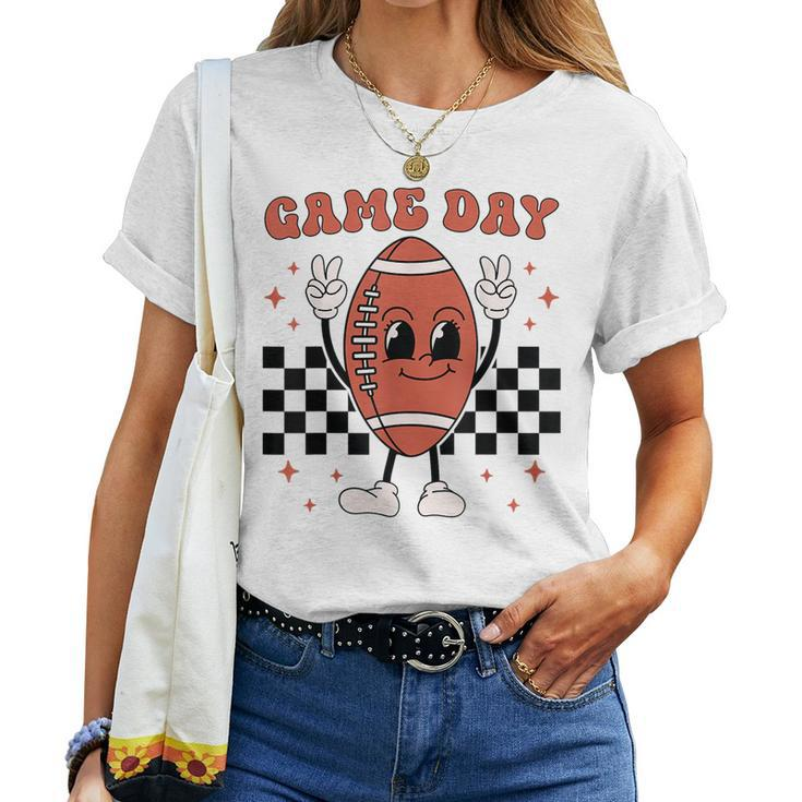 Retro Groovy Game Day American Football Players Fans Outfit Women T-shirt