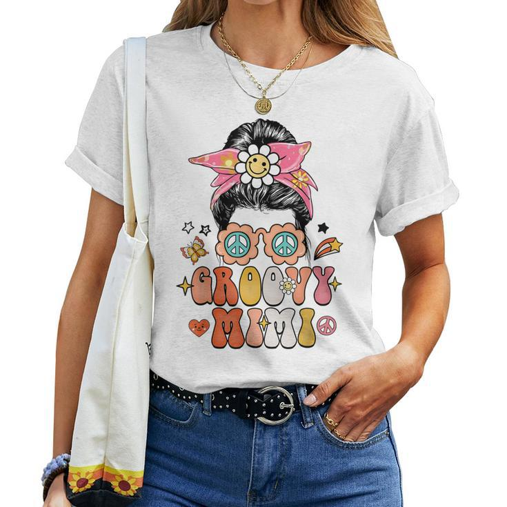 Retro Groovy Mimi Messy Bun Women Hippie Family Matching Women T-shirt