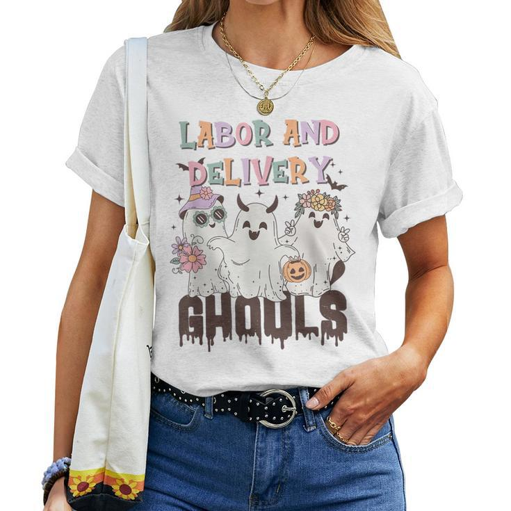 Retro Labor And Delivery Nurse Halloween Ghouls Women T-shirt