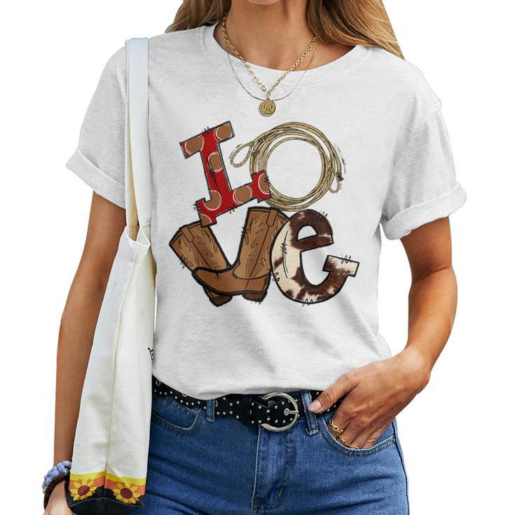 Retro Love Rodeo Cowboy Boots Lasso Western Country Cowgirl Women T-shirt