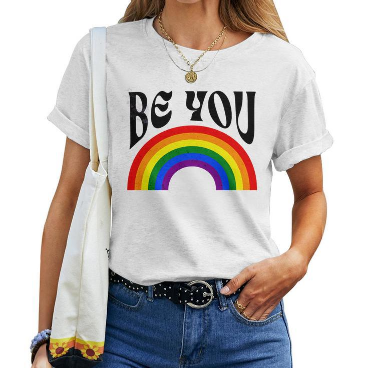 Retro Rainbow Lgbtq Be You Gay Pride Lgbt Ally Flag Vintage Women T-shirt