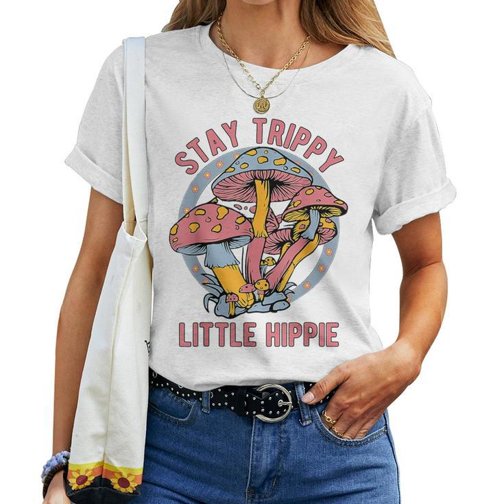 Retro Stay Trippy Little Hippie Groovy Cottagecore Mushroom Women T-shirt
