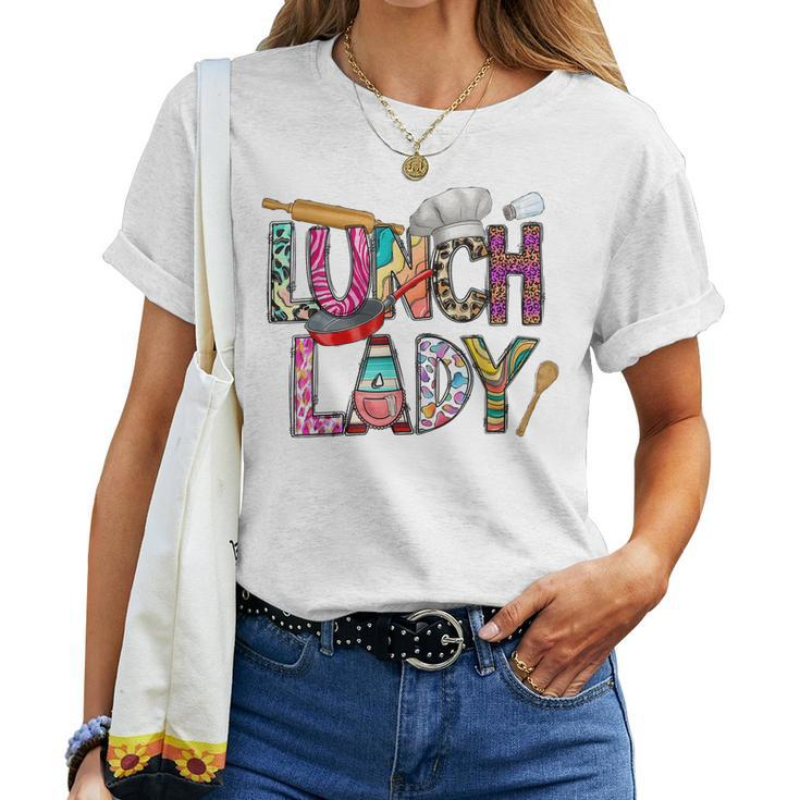 Retro Western Cowhide Leopard Lunch Lady Job Appreciation Women T-shirt