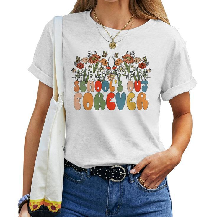 Schools Out Forever Last Day Of School Floral Teacher Women T-shirt
