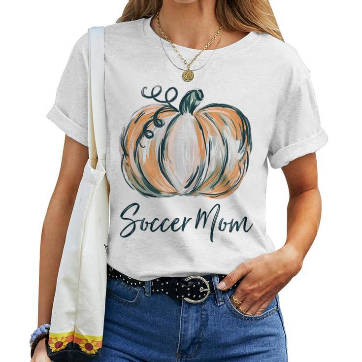 Soccer Mom Watercolor Pumpkin Fall Thanksgiving Halloween Women T-shirt