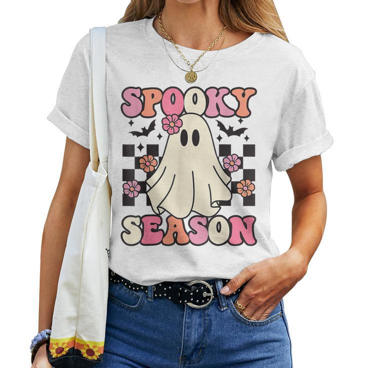 Spooky Season Halloween Ghost Costume Retro Groovy Women T-shirt